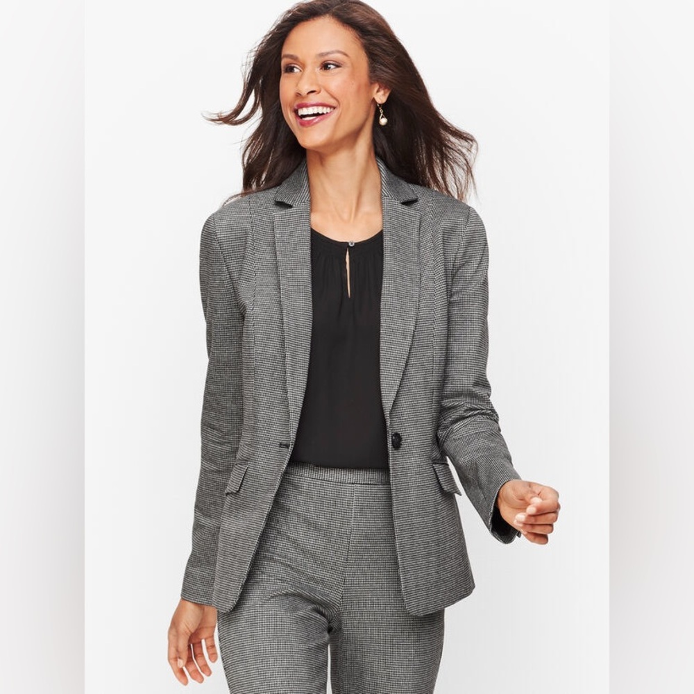 Talbots Glen Plaid Women’s Blazer Black & White Size 12 Business Office Wear